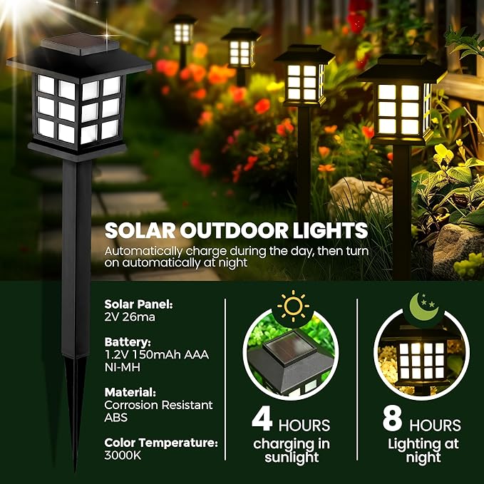 GIGALUMI Solar Outdoor Lights，16 Pack LED Solar Lights Outdoor Waterproof, Solar Walkway Lights Maintain 10 Hours of Lighting for Your Garden, Landscape, Path, Yard, Patio, Driveway