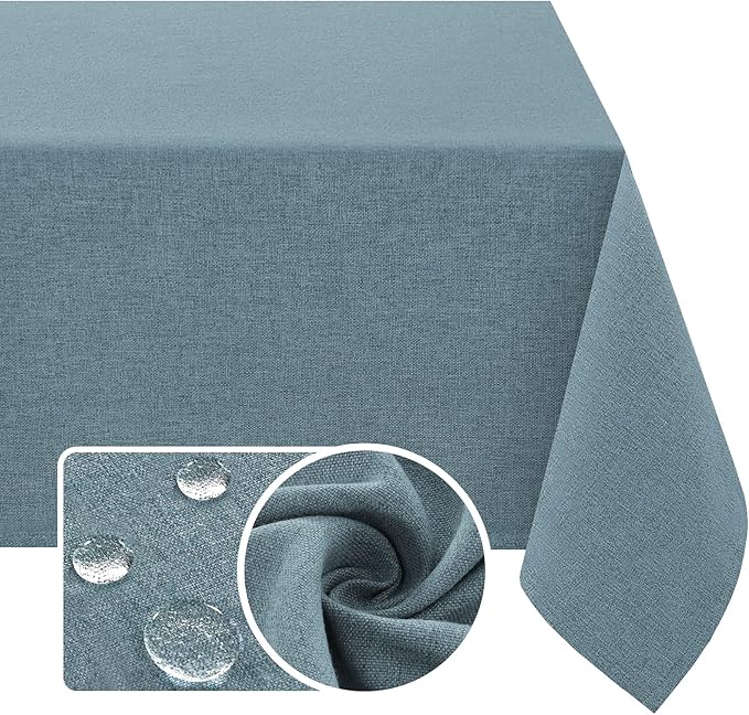 H.VERSAILTEX Linen Textured Tablecloth 60 x 60 Waterproof Decorative Table Cloth Spill-Proof Linen Look Cover for Party Table Extra Soft and Thick Fabric Wrinkle Free, Heather Stone Blue