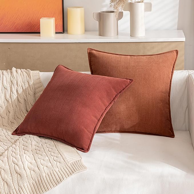 MIULEE Pack of 2 Burnt Orange Decorative Pillow Covers 18x18 Inch Soft Chenille Luxurious Couch Throw Pillows Farmhouse Cushion Covers with Elegant Design for Sofa Bedroom Living Room Home Decor