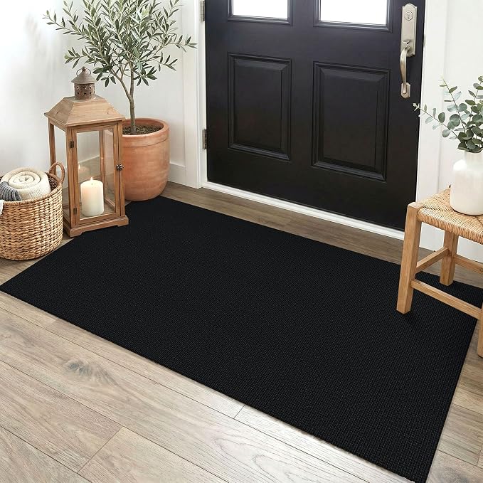 EARTHALL Washable Runner Rug 2x4 Ft Non Slip Runners for Hallways Cotton Rubber Backed Entryway Runner Braided Indoor Floor Runners Carpet for Entryway, Hallway, Kitchen, Bedroom, Black/Grey