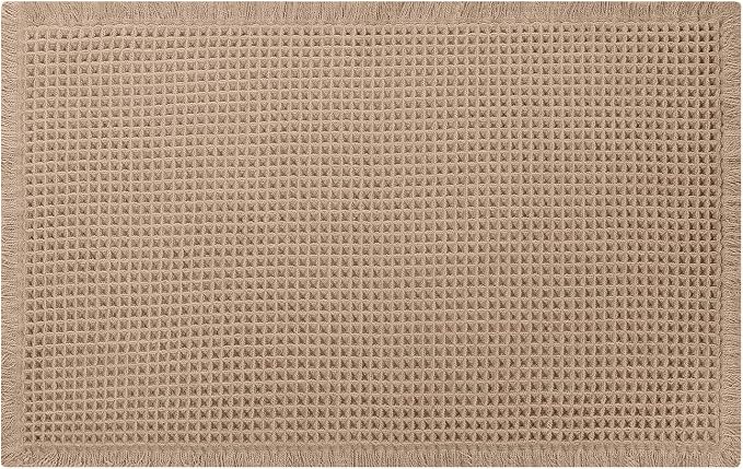 Waffle Bath Mat - Boho Bathroom Rugs Non Slip Washable, Super Absorbent & Quick Dry, Soft Bath Mat Farmhouse Bathroom Decor, 20'' x 48'', Khaki