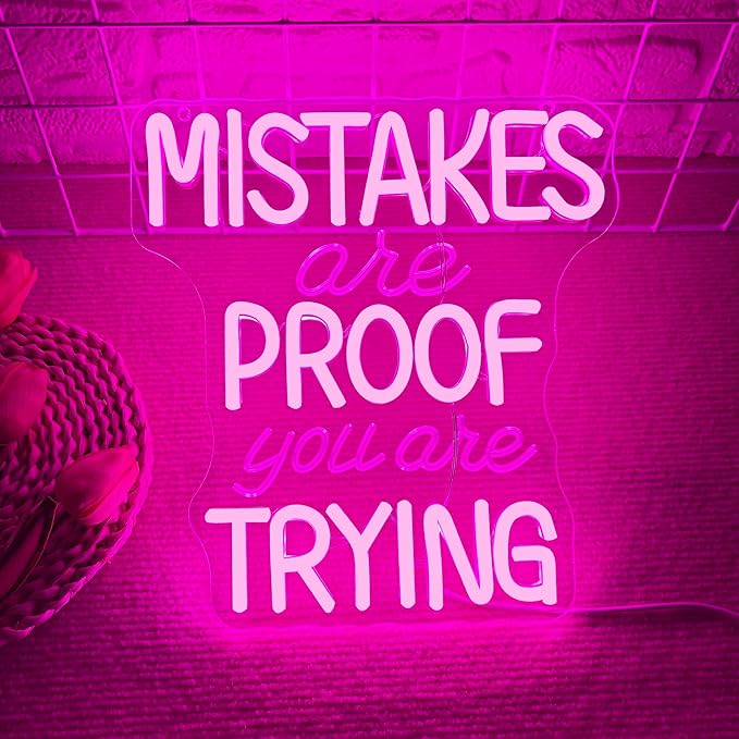 Allball Mistakes Are Proof You Are Trying Neon Sign, Motivational Neon Sign USB Powered LED Dimmable, for Classroom Office Children Room Bedroom Living Room Sign, Graduation Gift(11.8 * 11 In)