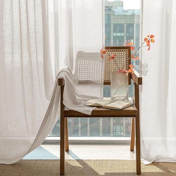 ANRODUO Cream Back Tab Linen Curtains 102 Inch Length 2 Panels for Living Room Extra Long Light Filtering Semi Sheer Curtain Drapes for Bedroom Neutral Farmhouse Decor Natural Ivory Colored
