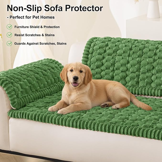 Smiry Couch Covers for Dogs Washable, Non Slip Fuzzy Pet Couch Covers for Sofa, Soft Thick Sofa Slipcovers Furniture Protector Pet Friendly (Olive Green, 27.6" x 88")