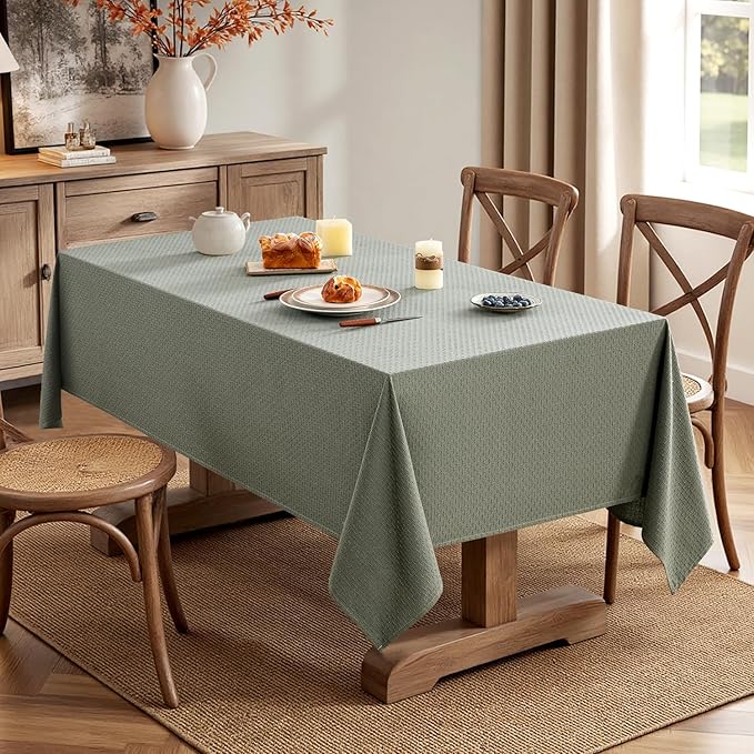 MIULEE Olive Green Linen Cotton Table Cloth Rectangle Tablecloth Spring Waterproof Spillproof Cross-Star Textured Table Cltoth Decorative Farmhouse Style for Dining Party Weddings 60x84 Inch