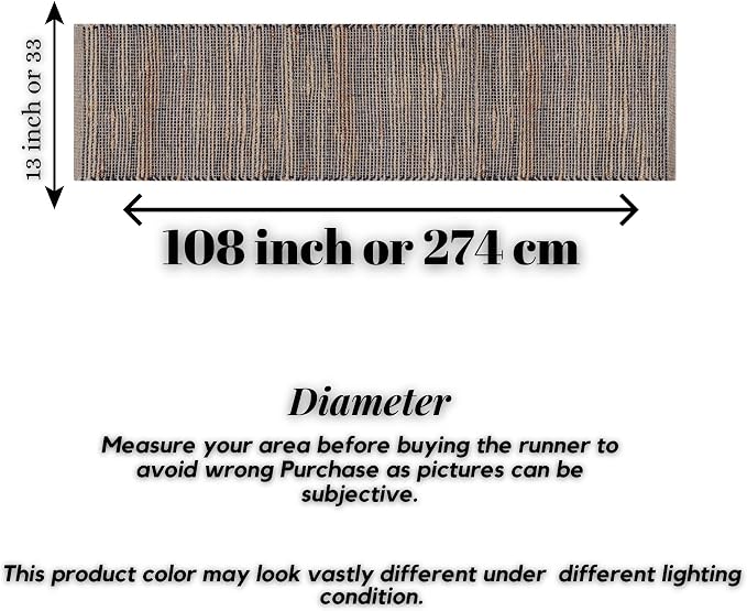 Boho Jute Table Runner for Dining Tables, Rustic Kitchen Table Runner Farmhouse Style , Cotton and Jute Neutral Colorful Indoor Kitchen Decor, 13 X 108 Inch, - Natural- Charcoal Grey