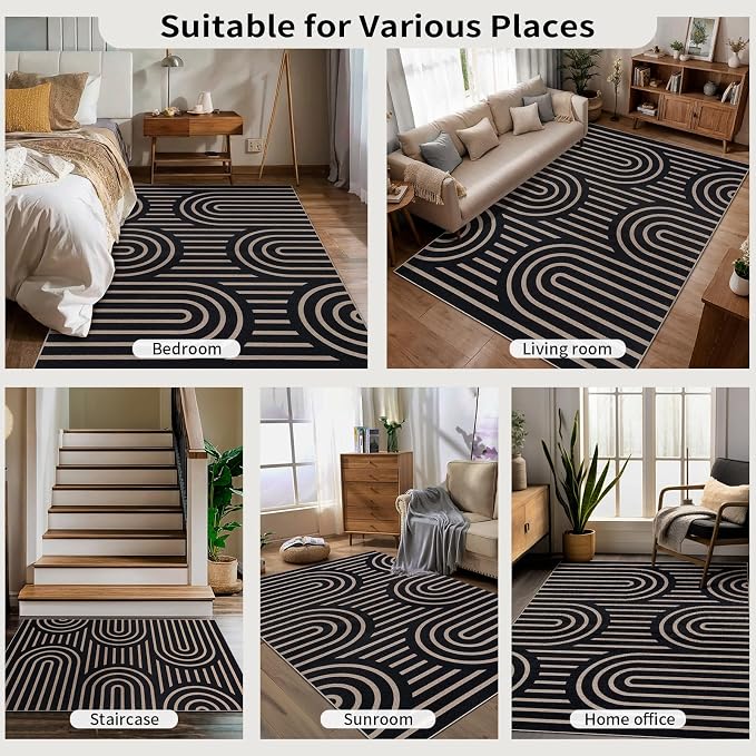 Tangsoo Modern Easy Jute 2x3 Outdoor Washable Rug for Entryway,Non-Slip Black Rug Farmhouse Small Throw Mats Neutral Indoor Floor Carpet for Entrance Front Porch Foyer Decor