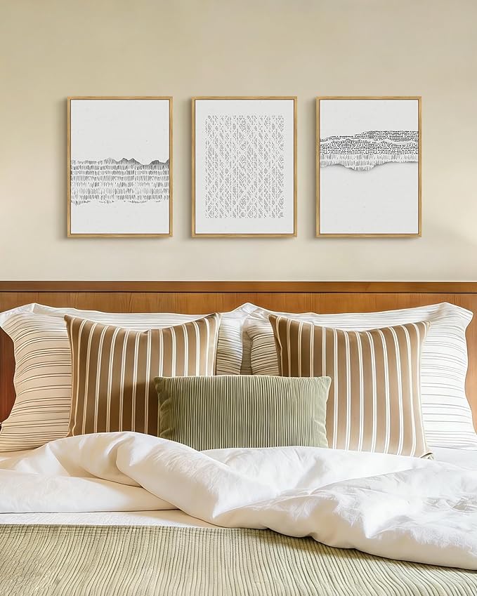 PHOPAGO Gray Abstract Framed Wall Art Mid Century Minimalist Wooden Pastel Boho Wall Decor Modern Neutral Farmhouse Rustic Art Decor - 11x14in Natural Framed