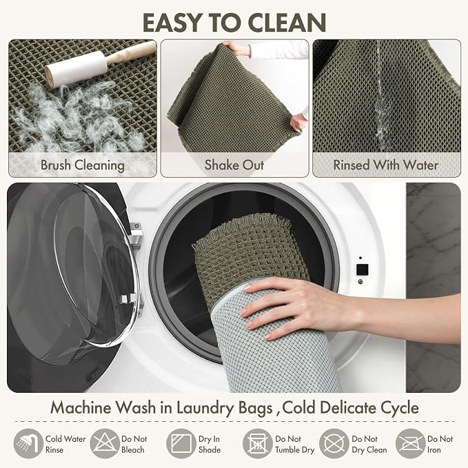 MIULEE Waffle Bathroom Rugs, Super Absorbent Non Slip Bath Rug, Upgraded Soft Quick Dry Washable Boho Bath Mat with Tassels for Bathroom Floor, 24"x36", Green