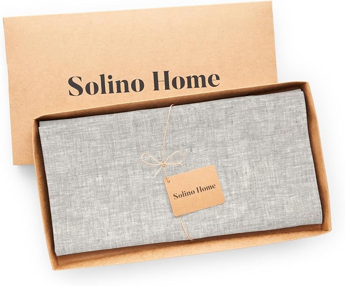 Solino Home Linen Tablecloth 52 x 52 Inch - 100% Pure Linen Square Table Throw - Athena, Machine Washable Oyster Grey Tablecloth for Summer