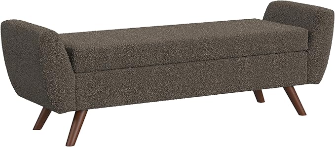 HomePop Modern Storage Bench with Wood Legs |Homepop Home Décor|Bench with Storage for Living Room & Bedroom - Dark Brown Boucle