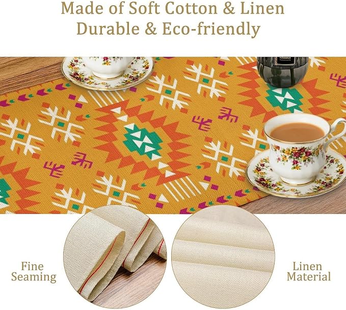 Aztec Southwest Table Runner,Ethnic Style Design Geometric Triditional Kitchen Table Runners Table Setting Decor for Garden Farmhouse Wedding Party Holiday Dinner Home 13x36 Inch