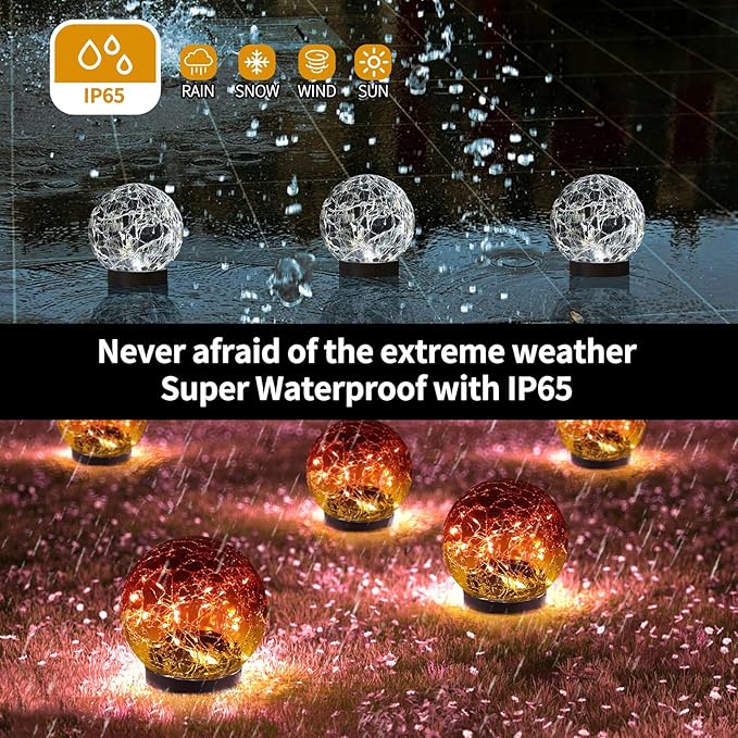 JKIMK Solar Globe Lights Outdoor Waterproof-Solar Balls for Garden-Cracked Glass Ball Lights Outdoor-Solar Orbs for Outside-Decorations for Patio and Yard Lawn Backyard Decor