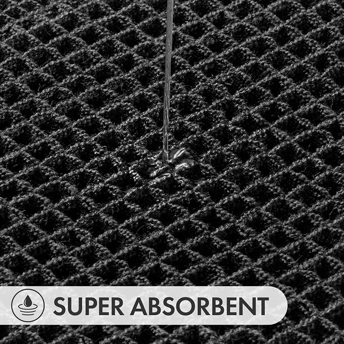 MIULEE Waffle Bathroom Runner Rugs, Super Absorbent Non Slip Bath Rug, Upgraded Soft Quick Dry Washable Boho Long Bath Mat with Tassels for Hallway Laundry Room Bedroom, 2'x4' (24"x48"), Black
