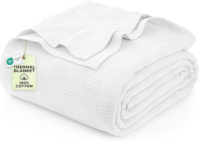 Utopia Bedding 100% Cotton Thermal Blanket White King Size Soft, Lightweight, Breathable, Cozy Spring and Summer Blankets for Bed, Home Room Decor Gifts for Women and Men (90x108 Inches)