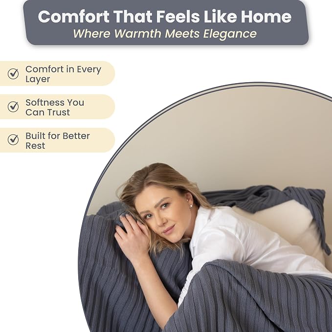 100% Organic Cotton Knit Blanket Denise 80x90 Inches Smoke Blue -Soft and Lightweight, Breathable All-Season Throw for Bed, Sofa, or Lounge Area - GOTS Certified-Perfect for Home and Bedroom Styling
