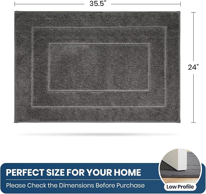 PURRUGS Machine Washable Kitchen Rug 24" x 35.5", Non-Slip/Skid Kitchen Runner Rugs & Floor Mats, Super Absorbent Soft Standing Mats for Kitchen, Sink & Laundry, Grey