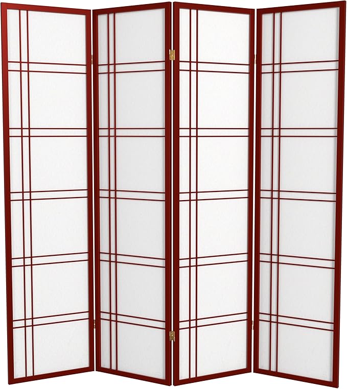 Red Lantern 6 ft. Tall Double Cross Shoji Screen - Rosewood - 4 Panels