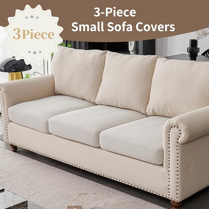Couch Cushion Covers for Sectional Sofa, Wear Resistant Individual Stretch Seat Sofa Slipcovers for Sofa Cushion Protector Washable Elastic Seat Cover for Pets (Light Gray, 3 Seat Covers S)