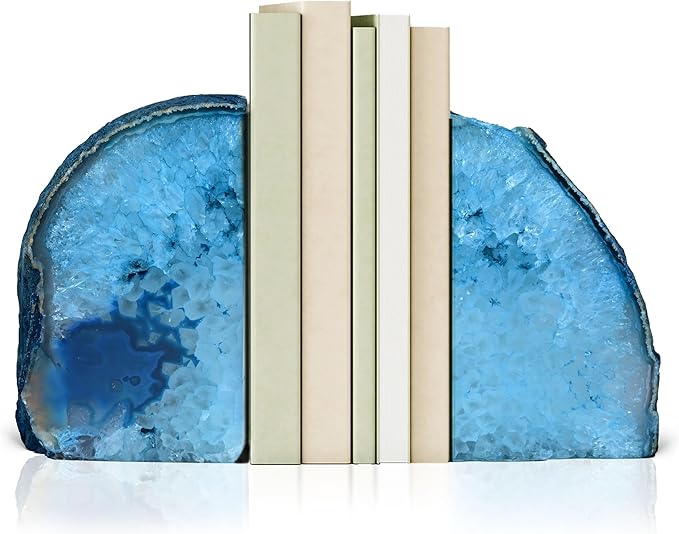 Bookends, Agate Bookends, Handcrafted Brazilian Stone Bookends for Unique and Crystal Energetic Decoration, Perfect for Gifts, One Pair of Teal Bookends Size 2-3 lbs