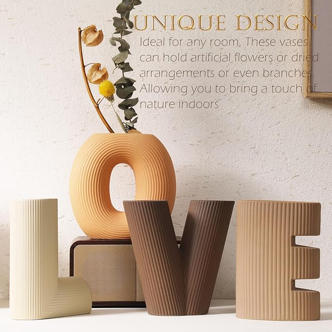 Joeabor Ceramic Vase Set of 4 - Handcrafted Ceramic Vases for Home Decor & Shelf - Modern Farmhouse Decor for Kitchen, Office, Bedroom & Living Room Decorative Objects for Mantel, Table Centerpieces