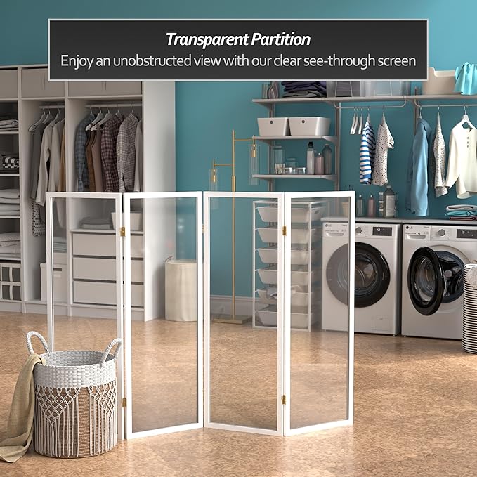 4 ft. Short Clear Plastic Partition White 4 Panel
