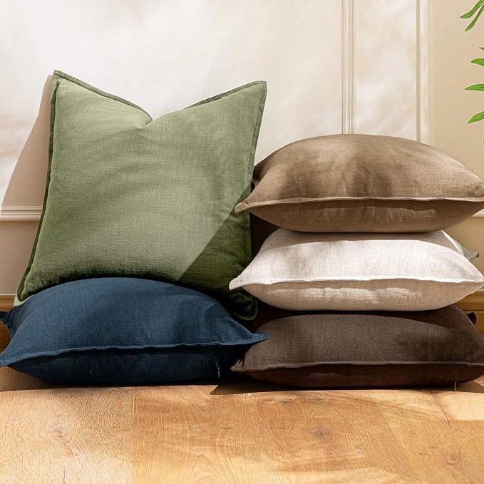 24x24 Inch Set of 2 Decorative Linen Solid Throw Pillow Covers Boho Farmhouse Euro Pillows Modern Spring Home Decor for Couch Sofa Living Room Bed,Sage Green