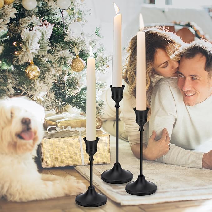 Black Candlestick Holders Taper Metal Candle Sticks Holder for Dining Table, Vintage Candelabra Tall Candle Stand for Tapered Candles, Decorative Centerpiece for Wedding Christmas Party Anniversary