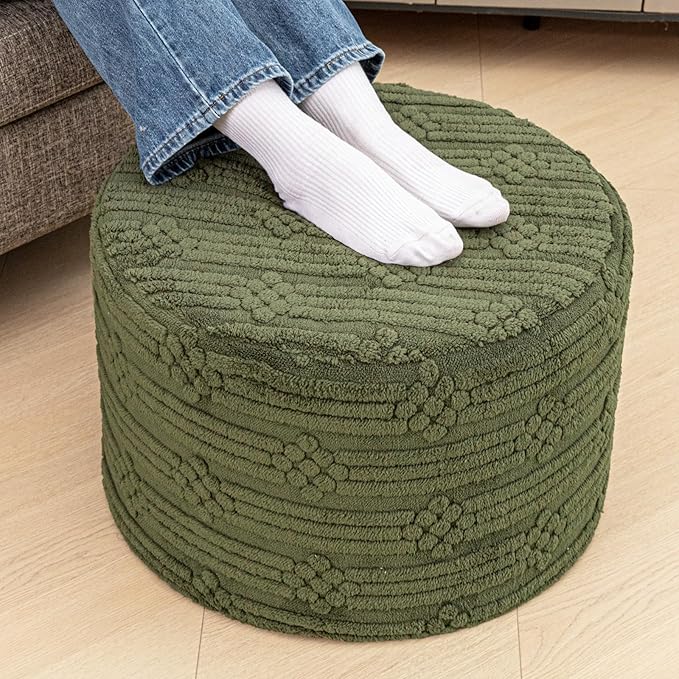 Asuprui Pouf Ottoman Foot Rest – Plush Round All-in-one Foam Stool for Cozy Lounging, Floor Pouf & Chic Decor (Forest Green)