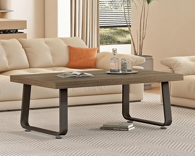 HSH 47" Rustic Industrial Coffee Table - Farmhouse Modern Minimalist Center Table with Wood & Metal Legs,Cocktail Table for Living Room, Bedroom, Home Office, Rustic Oak