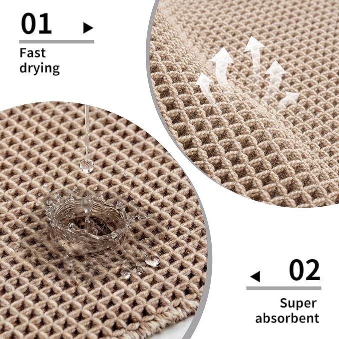 Disolla Waffle Bath Mat, Non Slip Absorbent Small Bathroom Rug, Machine Washable Quick Dry Ultra Soft Bathroom Floor Mat, Brown/White Bath Rug for Tub Shower, 20''x32''