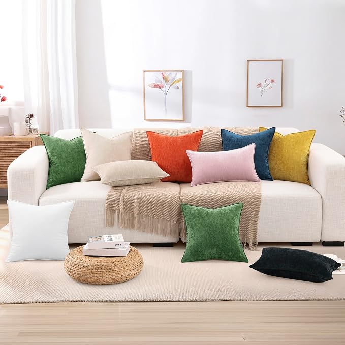decorUhome Summer Couch Euro Sham Throw Pillow Covers 26x26 Set of 2, Decorative Soft Velvet Modern Cozy Chenille Pillow Cases with Elegant Design for Sofa Bed Living Room Home Decor, Aqua Haze