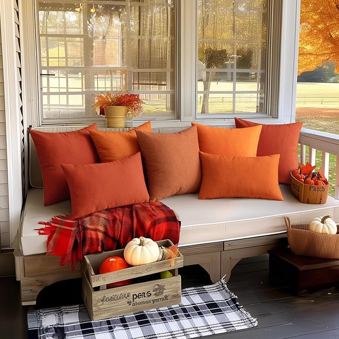MIULEE Pack of 2 Decorative Outdoor Solid Waterproof Throw Pillow Covers Euro Sham Faux Linen Garden Farmhouse Cushion Cases for Summer Patio Tent Balcony Couch Sofa 22x22 Inch Bright Orange