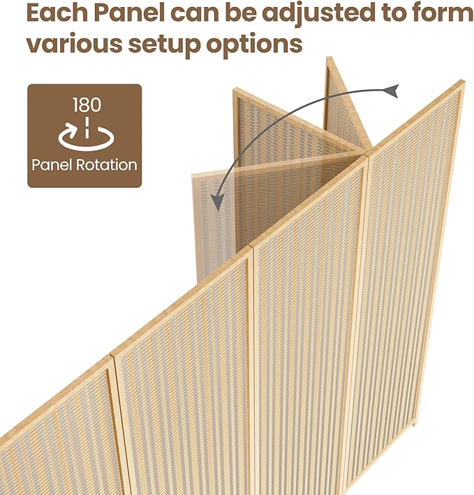 6 Panel Room Divider and Extra Wide Folding Privacy Screen, 94.5" W x 67" H, Bamboo Room Divider for Room Separation