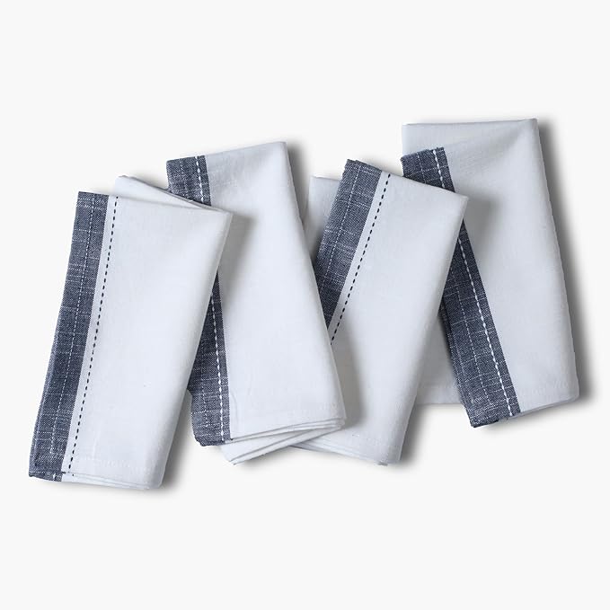 Palisa Cotton Cloth Dinner Napkins Set of 4 Contrast Boarder Napkin for Dinning Table Linen Decor Everyday Party Use Wedding Reception Farmhouse 18x18 Inch – White