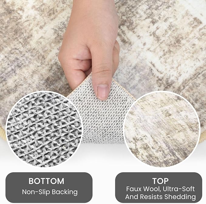 IOHOUZE Abstract Runner Rug 2x4 Ft Entryway Rugs Washable Door Mat Indoor Entrance, Rubber Backed Entryway Runners, Printed Faux Wool Non Slip Floor Carpet for Foyer Front Door Sink, Beige Brown