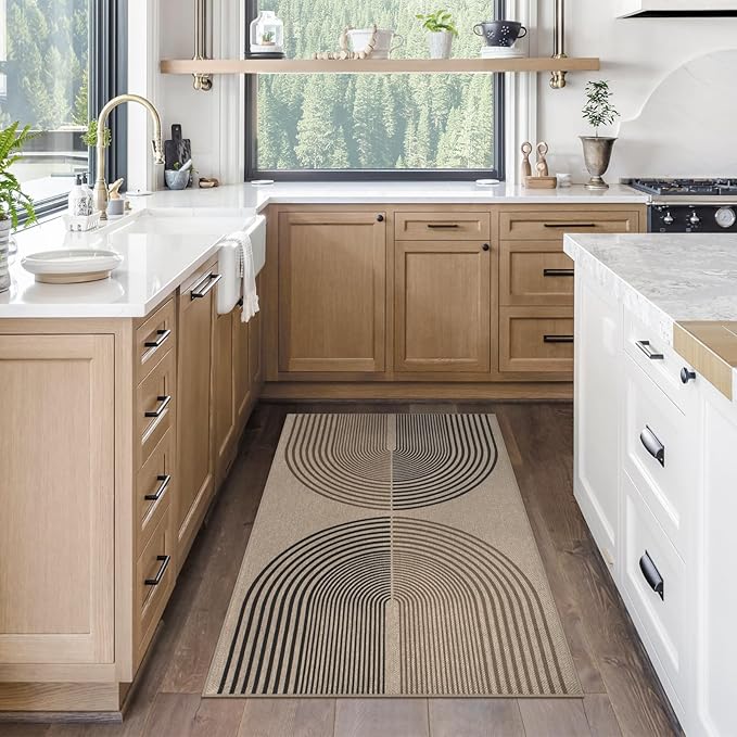 Rugalia Easy Jute Rainbow Entryway Rug, 2.6x4 Washable Non-Slip Indoor Outdoor Doormat, Neutral Boho Farmhouse Kitchen Rug Modern Abstract Throw Rugs for Entrance Bedroom Bathroom