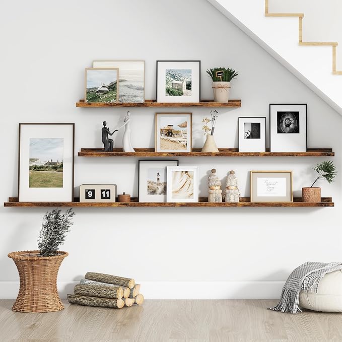 FLYJOE Floating Picture Ledge Shelves for Wall Set of 4, 72 Inch Wall Shelves with Lip Long Large Nursery Book Shelf for Toys Storage Kids Bookshelf Wall Mounted Living Room Bedroom Decor Frames