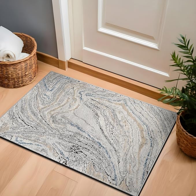 Rugshop Marble Swirl Distressed Gray Area Rug 2' x 3' Modern Indoor Rug for Entryway, Doormat, or Kitchen Easy to Clean, Durable, Kid & Pet Friendly