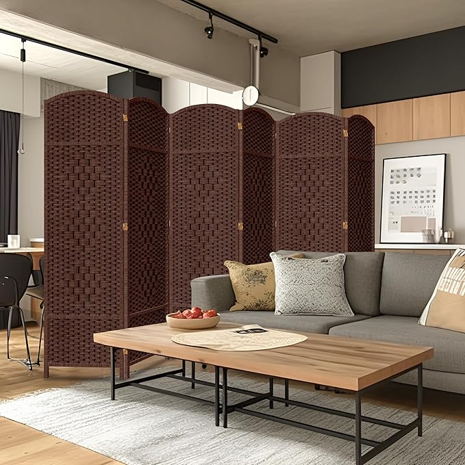 DURASPACE 6 Panel Room Divider, 6ft Tall Folding Privacy Screen, 360°Rotation, Hand-Woven Freestanding Wood Partition for Room Separation