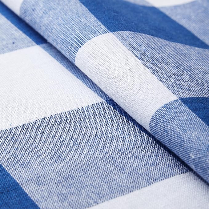 Encasa XO Cotton Dining Table Runner | Buffalo Blue Checks | Size 13x91 in - Machine Washable & Durable