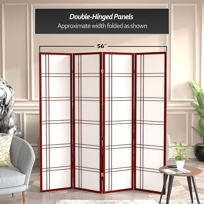 Red Lantern 6 ft. Tall Double Cross Shoji Screen - Rosewood - 4 Panels