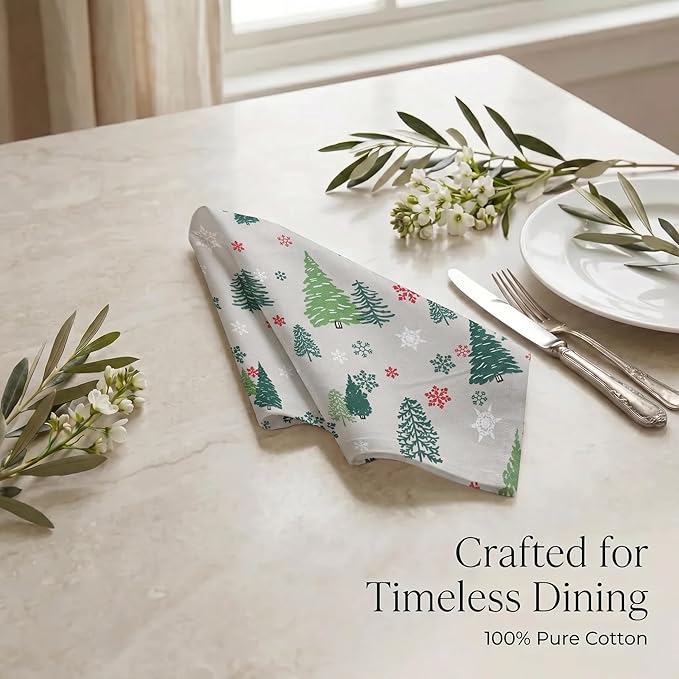 Urban Villa Cloth Napkins 100% Cotton Highly Absorbent Washable Reusable Premium Dinner Napkins Ideal for Gifts for Mothers Day Hotel Farmhouse Parties - Green Tree Print (20" x 20", Set of 12)