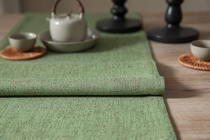 ZeeMart Burlap Style Farmhouse Table Runners 60 Inches Long, Green Rustic Woven Dining Table Runner for Everyday Use, 14x60 Inches, Grass Green