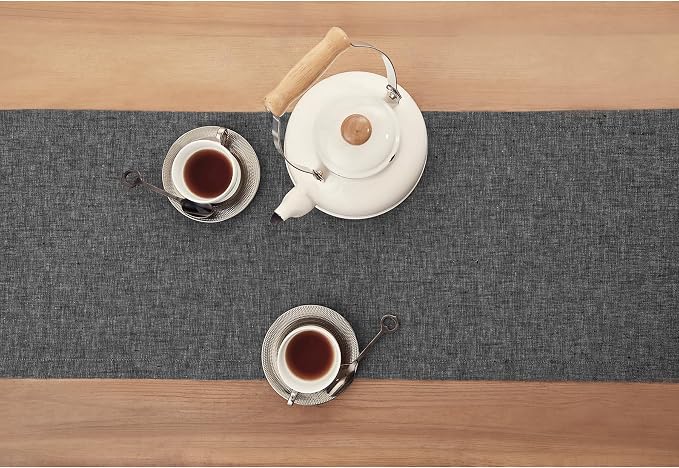 Solino Home Linen Small Table Runner 60 Inches - Athena, 100% Pure Linen Charcoal Grey Table Runner 14 x 60 Inch Ideal for Dresser and Coffee Tables