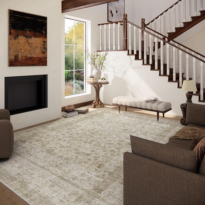 Machine Washable Rugs for Living Room: 6x9 Area Rugs for Bedroom Boho Vintage Rugs Stain Resistant Non Slip Low Pile Soft Lightweight Carpet for Kitchen Dining Room Farmhouse Nursery Kids Room