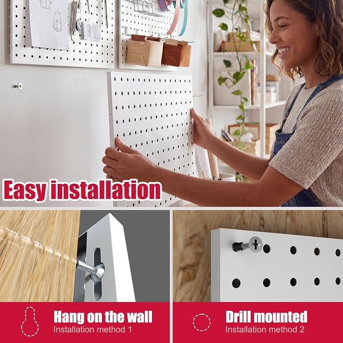 Spampur Peg Board, 6 Pack Metal PegBoard Organizer with Accessories, White Pegboard Panels with 50 Pcs Hooks and Baskets, Wall Organizer for Office, Craft Room Organization, Garage, Sewing Room