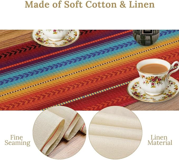 YCness Mexican Table Runner Striped Mexican Poncho Pattern Traditional National Ornament Table Runner for Party Living Room Home Bedroom Kitchen, 13x90 Inch