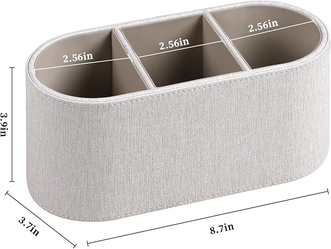 Aesthetic Remote Control Holder, PU Leather Remote Holder Desktop Organizers with 3 Compartments for Home Office Supplies and Accessories, Stylish Bedside Nightstand Organizer (Linen)