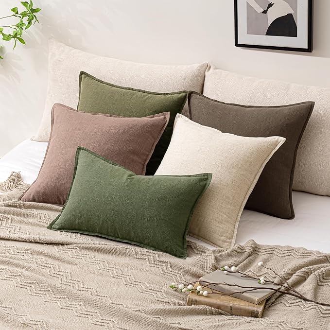 18x18 Inch Set of 2 Decorative Linen Solid Throw Pillow Covers Boho Accent Farmhouse Couch Pillowcases Modern Netural Home Decor for Couch Sofa Living Room Bed,Dark Coffee